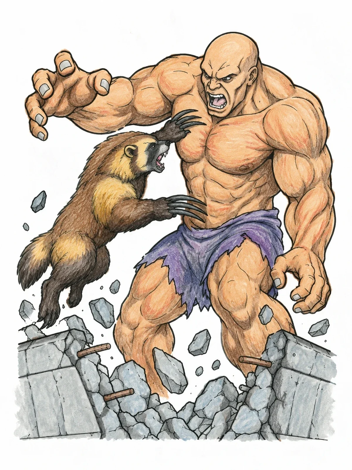 Colored example of the Fierce Wolverine Battling Giant Titan coloring page