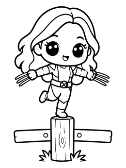 Free printable Cute Chibi Hero Balancing On A Fence coloring page