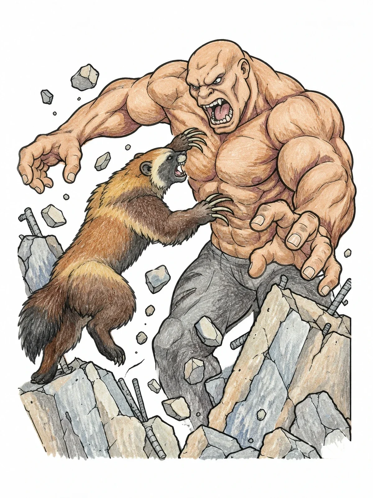 Colored example of the Fierce Wolverine Facing A Giant Opponent coloring page