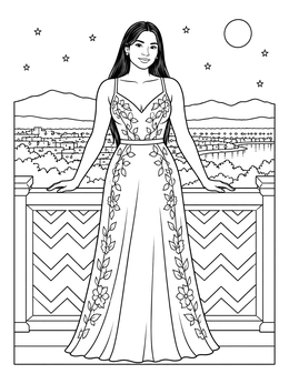 Free printable Elegant Woman On Art Deco Balcony coloring page