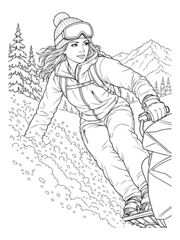 Free printable Woman Carving Turns On A Snowmobile coloring page