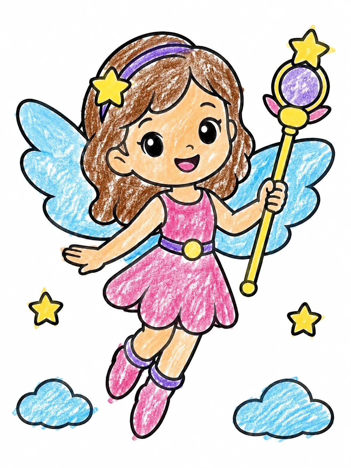 Colored example of the Cute Winged Heroine With Magic Staff coloring page