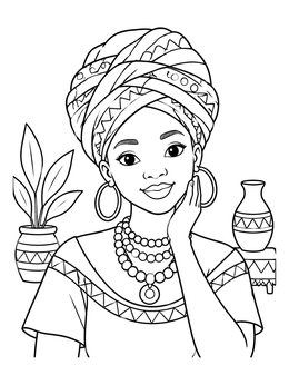 Free printable Woman In Patterned Headwrap coloring page