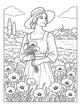 Free printable Woman In Monet Poppy Field coloring page