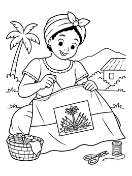 Free printable Woman Sewing Haitian Flag coloring page