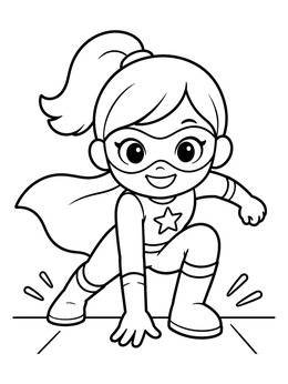 Free printable Cute Superhero Landing In Action Pose coloring page