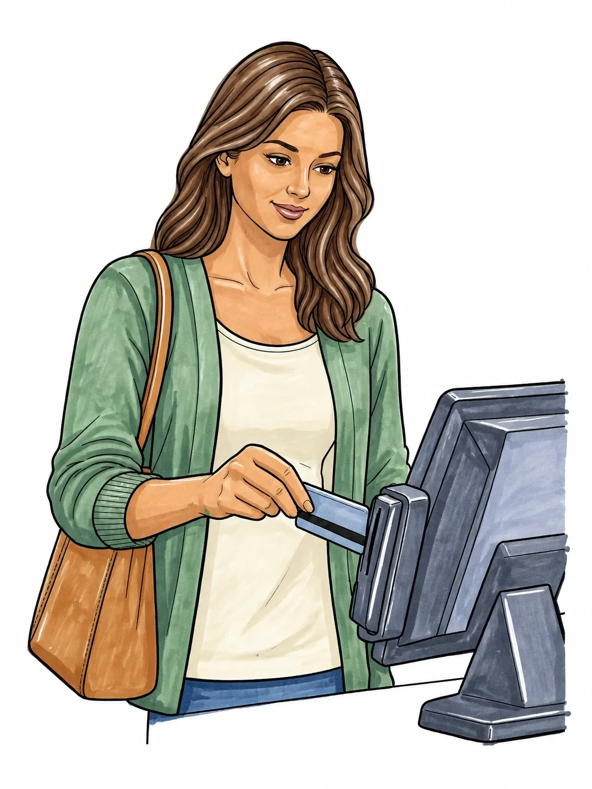 Colored example of the Woman Paying With Credit Card coloring page