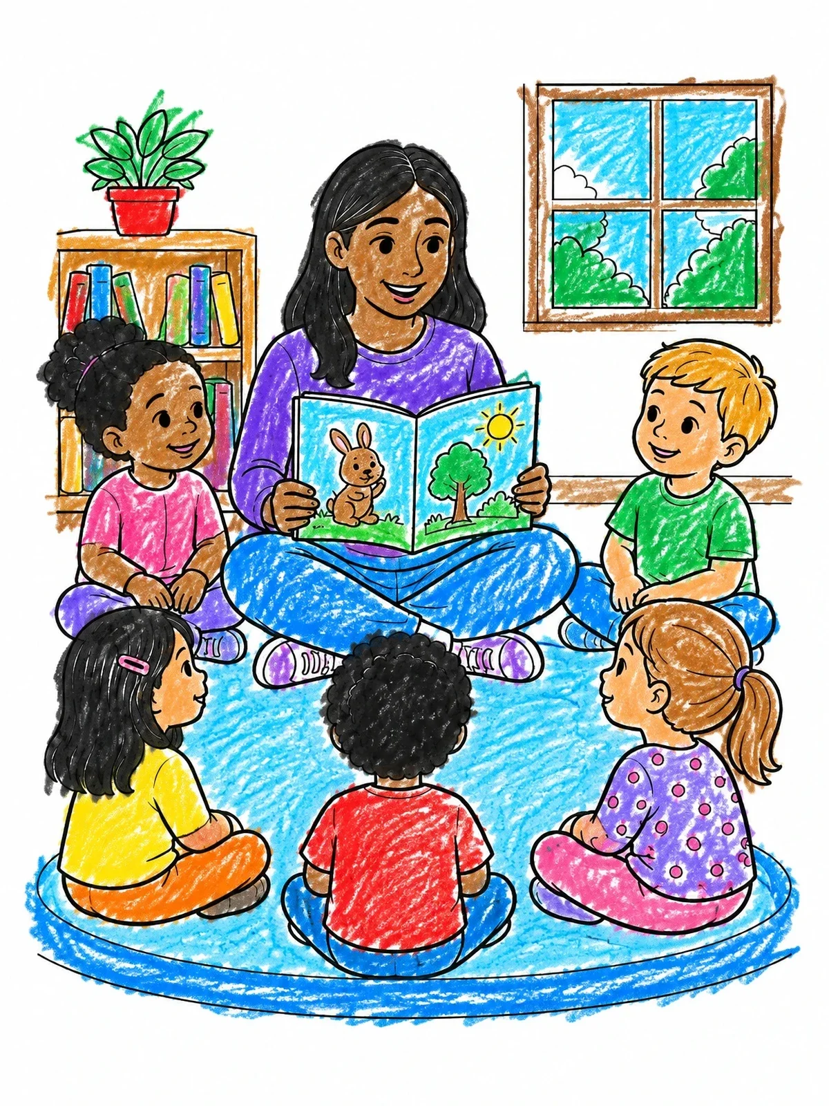 Colored example of the Teacher Reading Story To Children coloring page