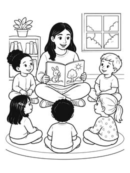 Free printable Teacher Reading Story To Children coloring page
