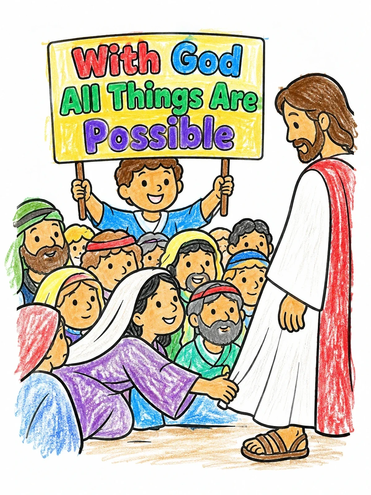 Colored example of the Faithful Woman Touching Jesus Robe coloring page