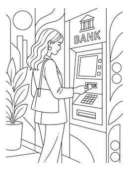 Free printable Woman Using Atm With Card coloring page