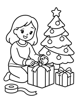 Free printable Young Woman Wrapping Holiday Presents coloring page