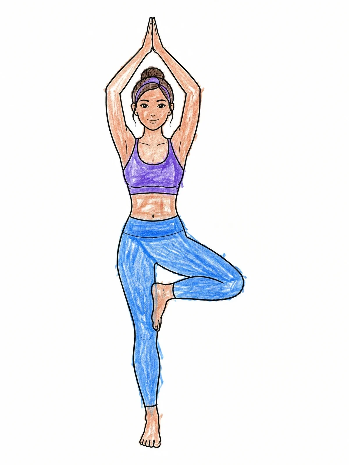 Colored example of the Woman In Yoga Tree Pose coloring page
