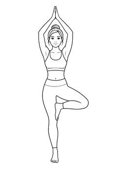 A woman balances peacefully in this mindfulness coloring page.