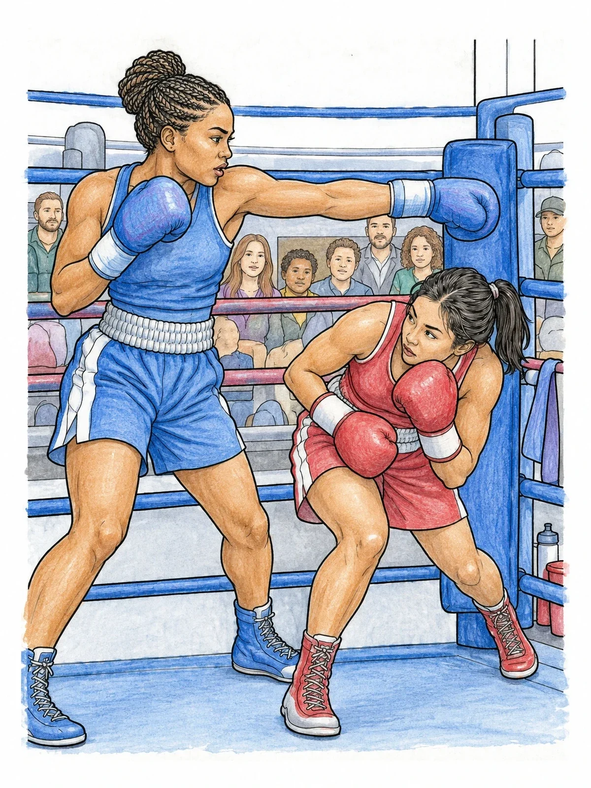 Colored example of the Women Boxing Match In The Ring coloring page