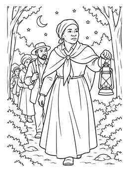 Harriet Tubman guides travelers at night on this womens history month coloring page.