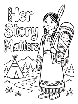 Free printable Native American Guide With Cradleboard coloring page