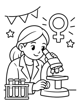 Free printable Woman Scientist With Laboratory Microscope coloring page