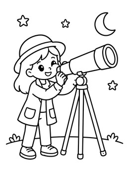 Free printable Young Girl Astronomer Stargazing coloring page