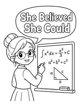 Free printable Young Mathematician Solving Board Equations coloring page