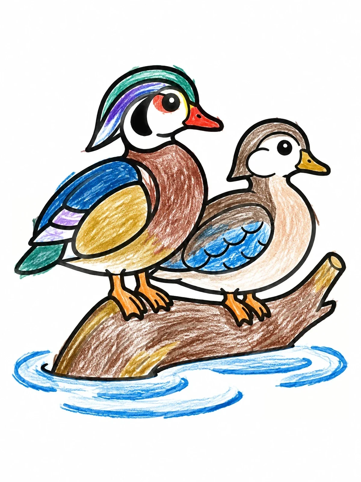 Colored example of the Pair Of Ducks On A Floating Log coloring page