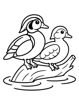 Free printable Pair Of Ducks On A Floating Log coloring page