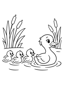 Free printable Mother Duck And Ducklings Swimming coloring page