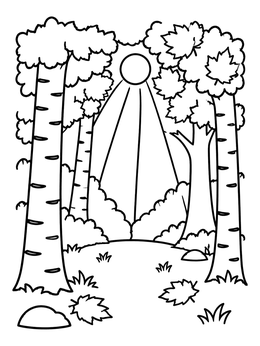 Free printable Sunbeams Through The Forest Trees coloring page