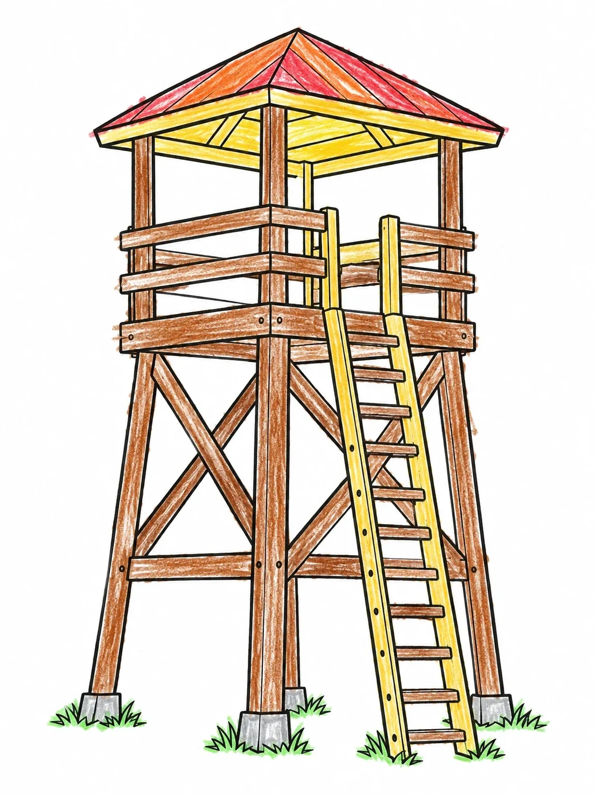 Colored example of the Wooden Corn Maze Lookout Tower coloring page