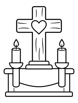 Free printable Wooden Cross And Heart On Altar coloring page