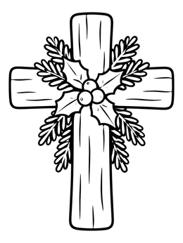 Free printable Wooden Cross With Holly And Pine coloring page