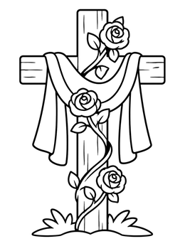 Free printable Wooden Cross With Roses And Fabric coloring page