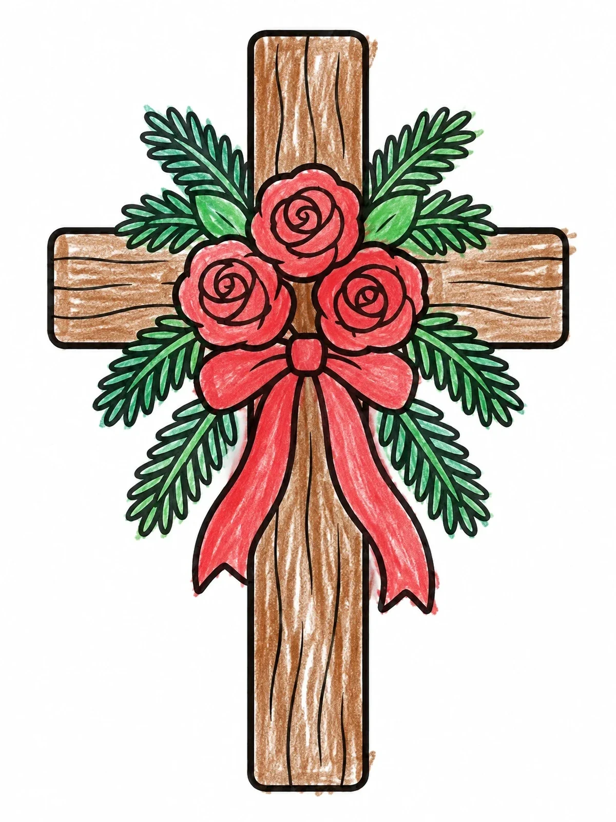 Colored example of the Wooden Cross With Winter Roses coloring page