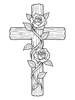 Free printable Wooden Cross Wrapped In Blooming Roses coloring page
