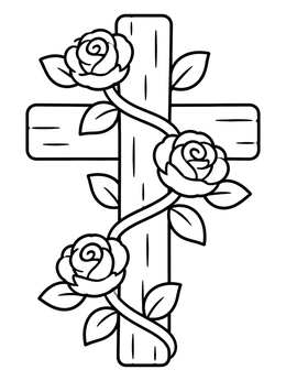 Free printable Wooden Cross Wrapped In Blooming Roses coloring page