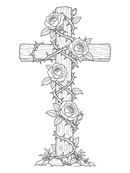 Free printable Wooden Cross Wrapped In Roses coloring page