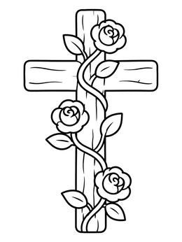 Free printable Wooden Cross Wrapped In Roses coloring page