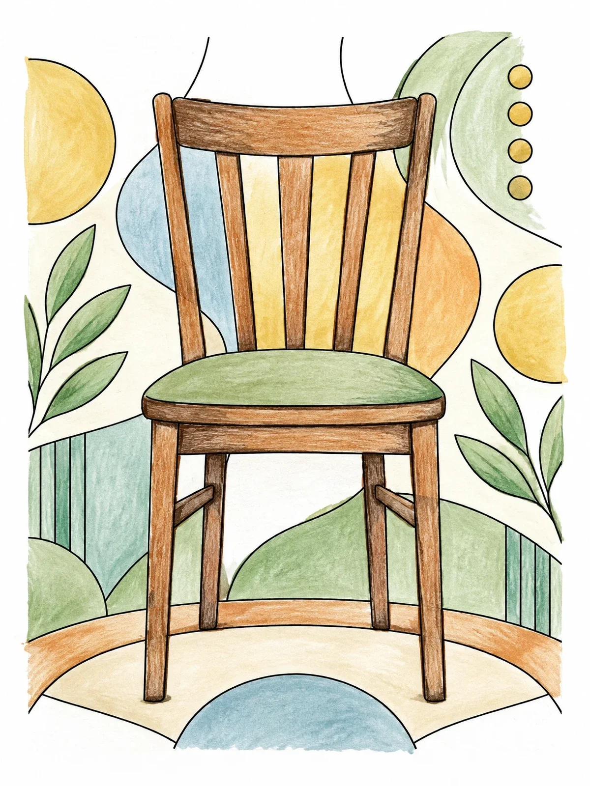 Colored example of the Classic Wooden Chair With Patterned Background coloring page