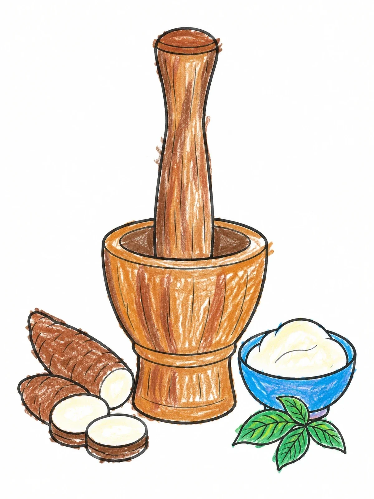 Colored example of the Traditional Wooden Mortar And Pestle coloring page