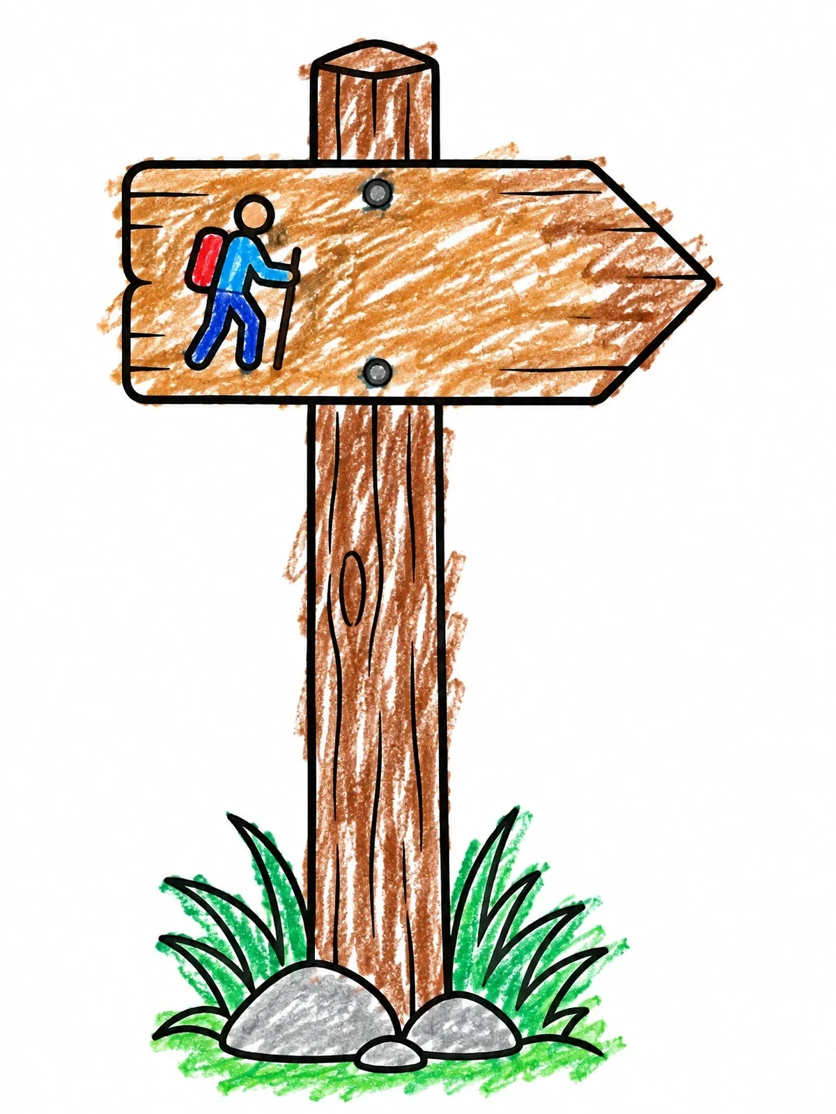 Colored example of the Wooden Hiking Trail Arrow Sign coloring page