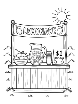 Free printable Sunny Wooden Lemonade Stand coloring page