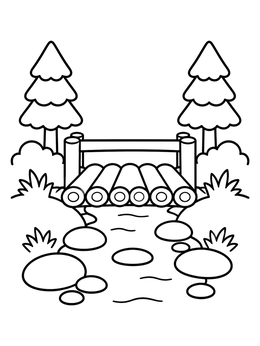 Free printable Wooden Log Bridge Over Stream coloring page