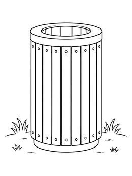 Free printable Wooden Park Trash Can coloring page