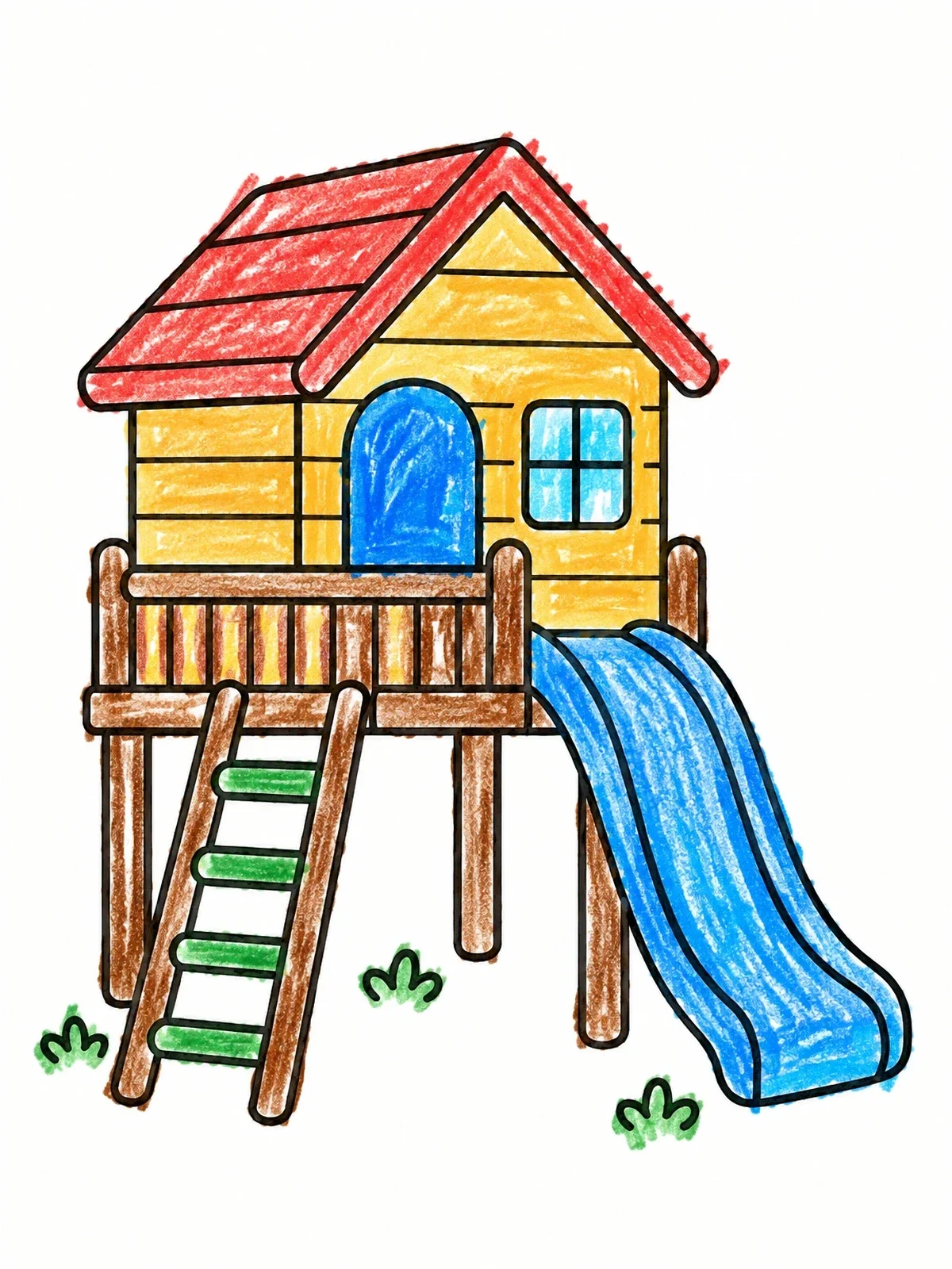 Colored example of the Backyard Playhouse With Slide And Ladder coloring page
