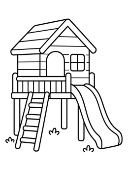 Free printable Backyard Playhouse With Slide And Ladder coloring page