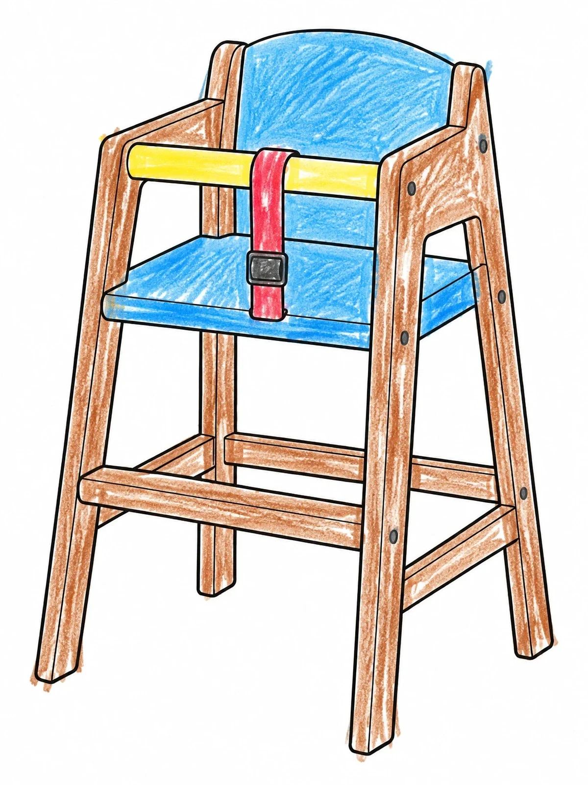 Colored example of the Wooden Restaurant High Chair coloring page
