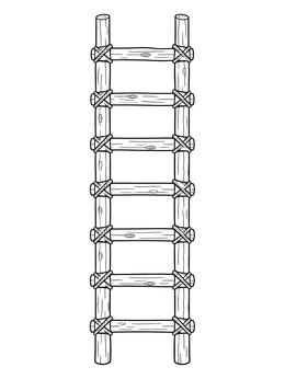 A rustic wooden ladder with lashed ropes features in this tower of babel coloring page.