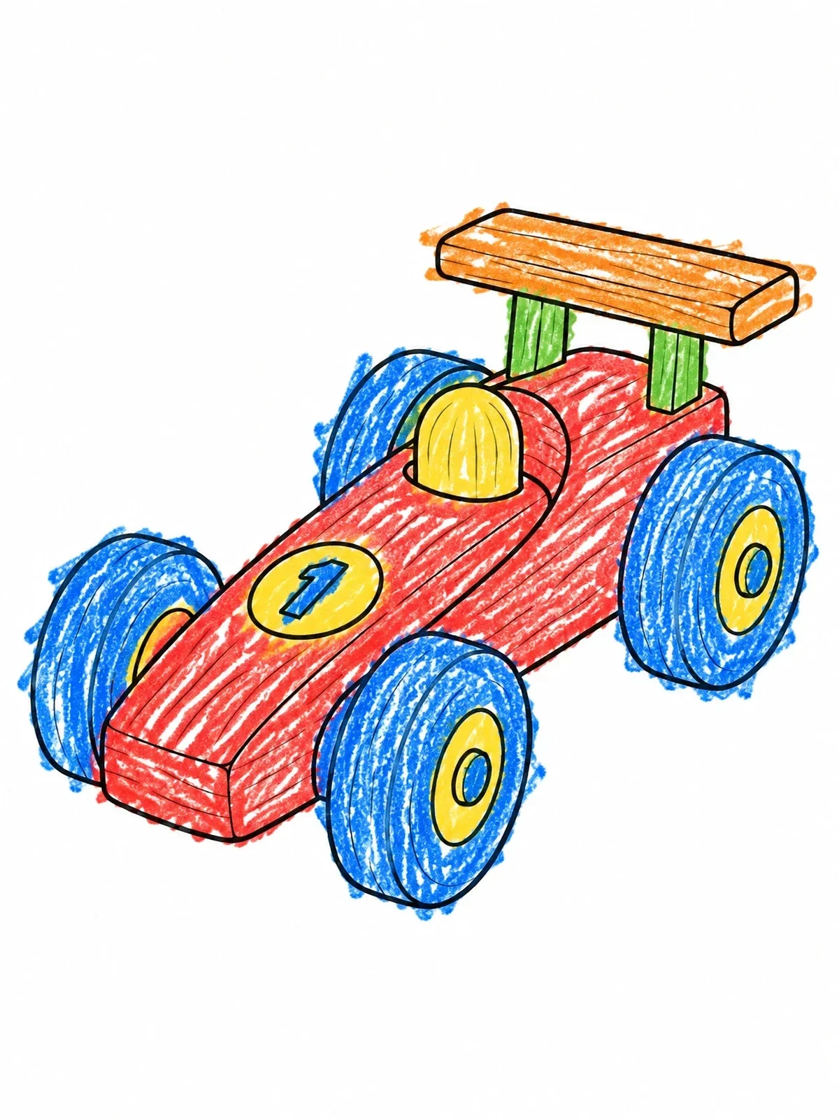 Colored example of the Wooden Toy Race Car coloring page
