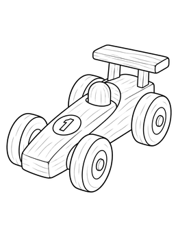 A vintage wooden race car featured in this toy coloring page.