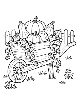 Free printable Harvest Wheelbarrow With Pumpkins coloring page